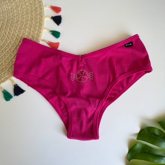 Victoria's Secret PINK Cotton Cheekster Panty Neon Fuschia Candy Rhinestone NEW - Picture 2 of 3
